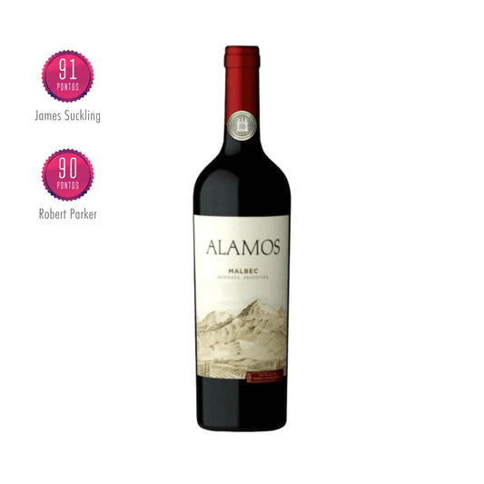 Alamos Malbec. 91 pontos de James Suckling para este Malbec elaborado pela Alamos Catena Zapata. Vinho tinto disponível em nossa loja e delivery para BH, Nova Lima e Pampulha.