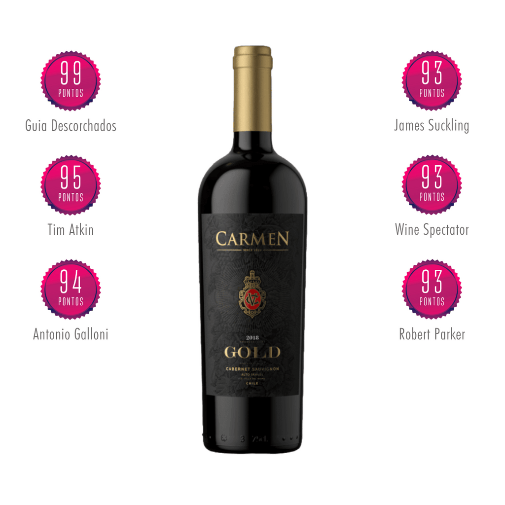 Carmen Gold Reserve Magnífico exemplar elaborado pela Vinã Carmen, no Valle del Maipo - Chile. Vinho tinto chileno em nossa loja e delivery para Belo  Horizonte BH, Nova Lima e Pampulha.