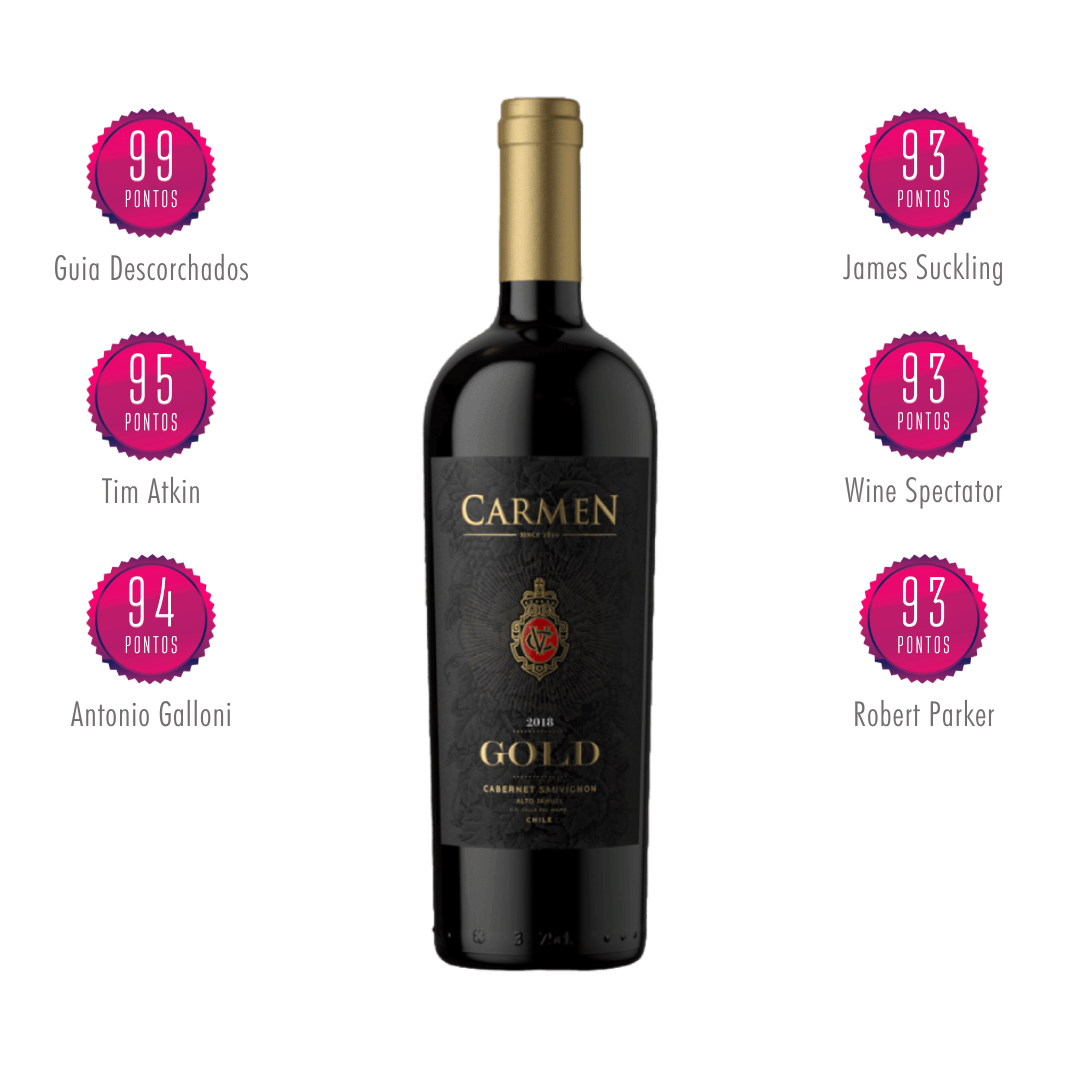 Carmen Gold Reserve Magnífico exemplar elaborado pela Vinã Carmen, no Valle del Maipo - Chile. Vinho tinto chileno em nossa loja e delivery para Belo  Horizonte BH, Nova Lima e Pampulha.