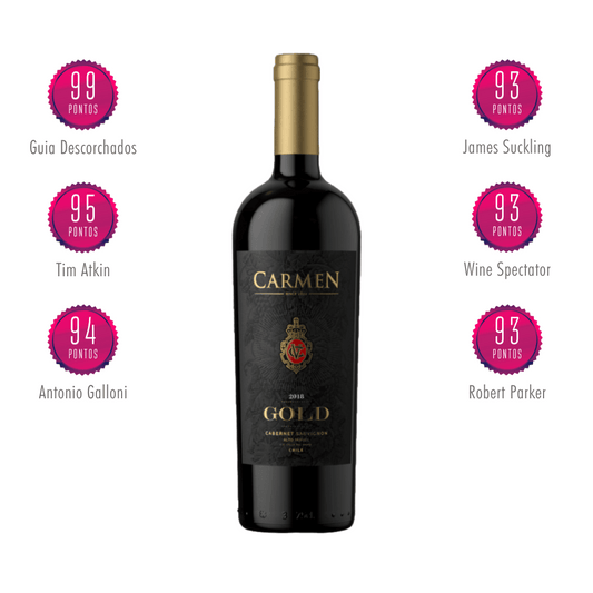 Carmen Gold Reserve Magnífico exemplar elaborado pela Vinã Carmen, no Valle del Maipo - Chile. Vinho tinto chileno em nossa loja e delivery para Belo  Horizonte BH, Nova Lima e Pampulha.