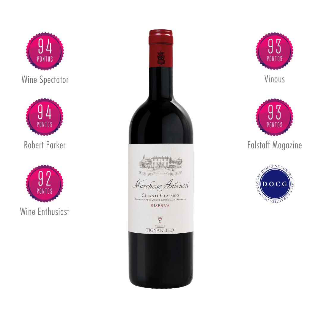 Chianti Classico Riserva Marchesi Antinori Ícone dos Chianti Classicos elaborado pela Antinori na Toscana, Itália. Vinho tinto italiano em nossa loja e delivery para Belo Horizonte BH e Nova Lima.