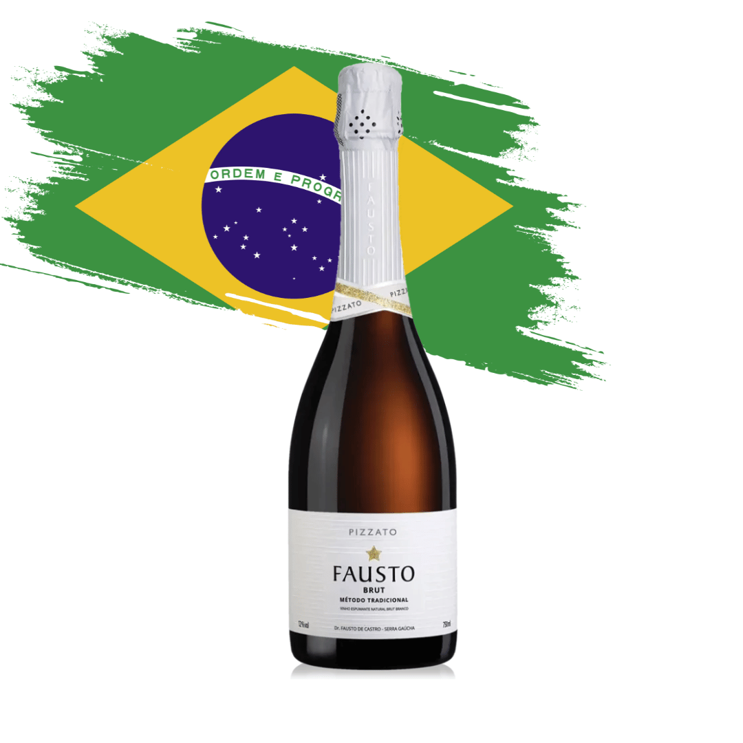 Espumante Fausto Brut Branco da Vinícola Pizzato - Serra Gaúcha, Rio Grande do Sul. Disponível em nossa loja e delivery para BH, Nova Lima e Pampulha.