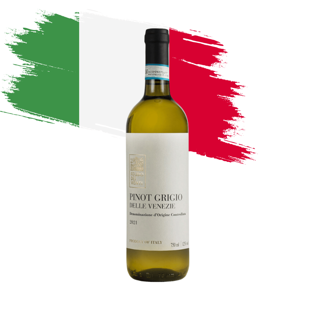 Feudo dei Venti Pinot Grigio Belo pinot grigio elaborado pela Cantine Francesco Minini no Vêneto, Itália. Vinho branco italiano em nossa loja e delivery para Belo Horizonte BH e Nova Lima.