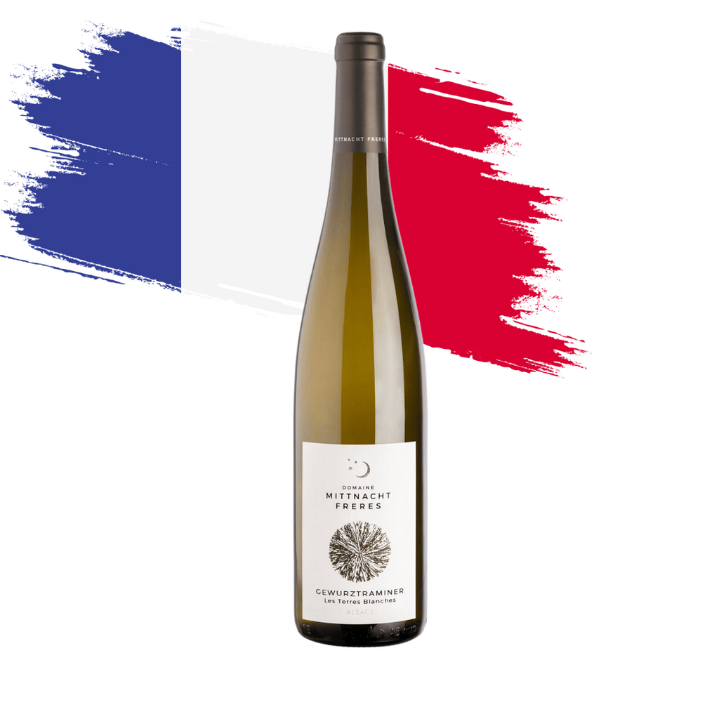 Les Terres Blanches | Gewurztraminer Complexo Gewuztraminer elaborado na Alsácia, França por Domaine Mittnacht. Vinho branco francês em nossa loja e delivery para Belo Horizonte BH, Nova Lima e Pampulha.
