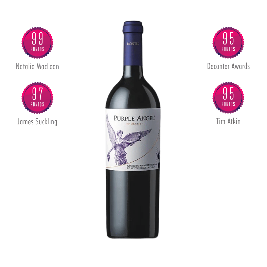 Montes Purple Angel 2021 um vinho ícones do Chile elaborado pela Montes no Vale de Colchagua. Vinho tinto chileno em nossa loja e delivery para BH e Nova Lima