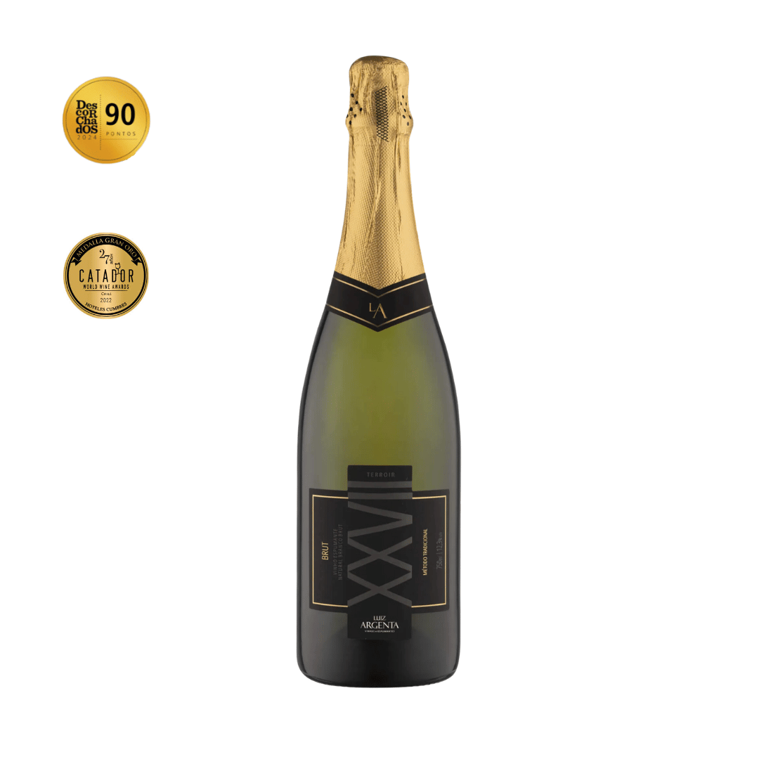 Terroir XXVII Brut Branco Magnífico espumante brasileiro brut elaborado pela Luiz Argenta em Flores da Cunha, RS. Espumante gaúcho em nossa loja e delivery para Belo Horizonte BH, Nova Lima e Pampulha.