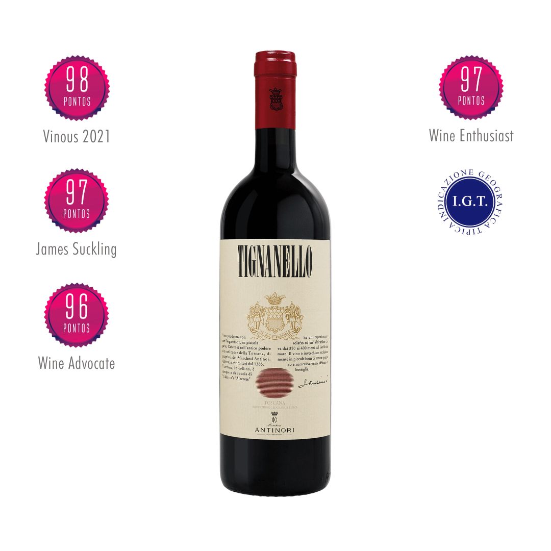 Tignanello IGT Toscana 2021 Premiado Pontuado Um dos ícones da Toscana - Itália, referência mundial mundiais elaborado pela Antinori. Vinho tinto italiano em nossa loja e delivery para Belo Horizonte BH, Nova Lima e Pampulha.